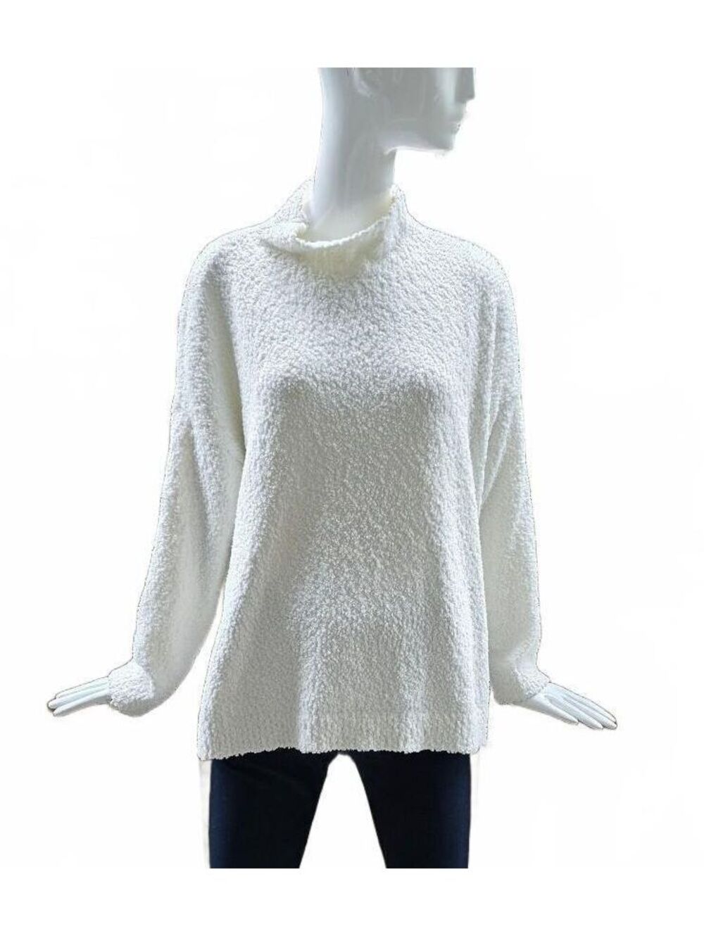 Sanctuary Oversized Teddy Mock Neck Sweater Medium Cream Fuzzy Boucle Knit Slits